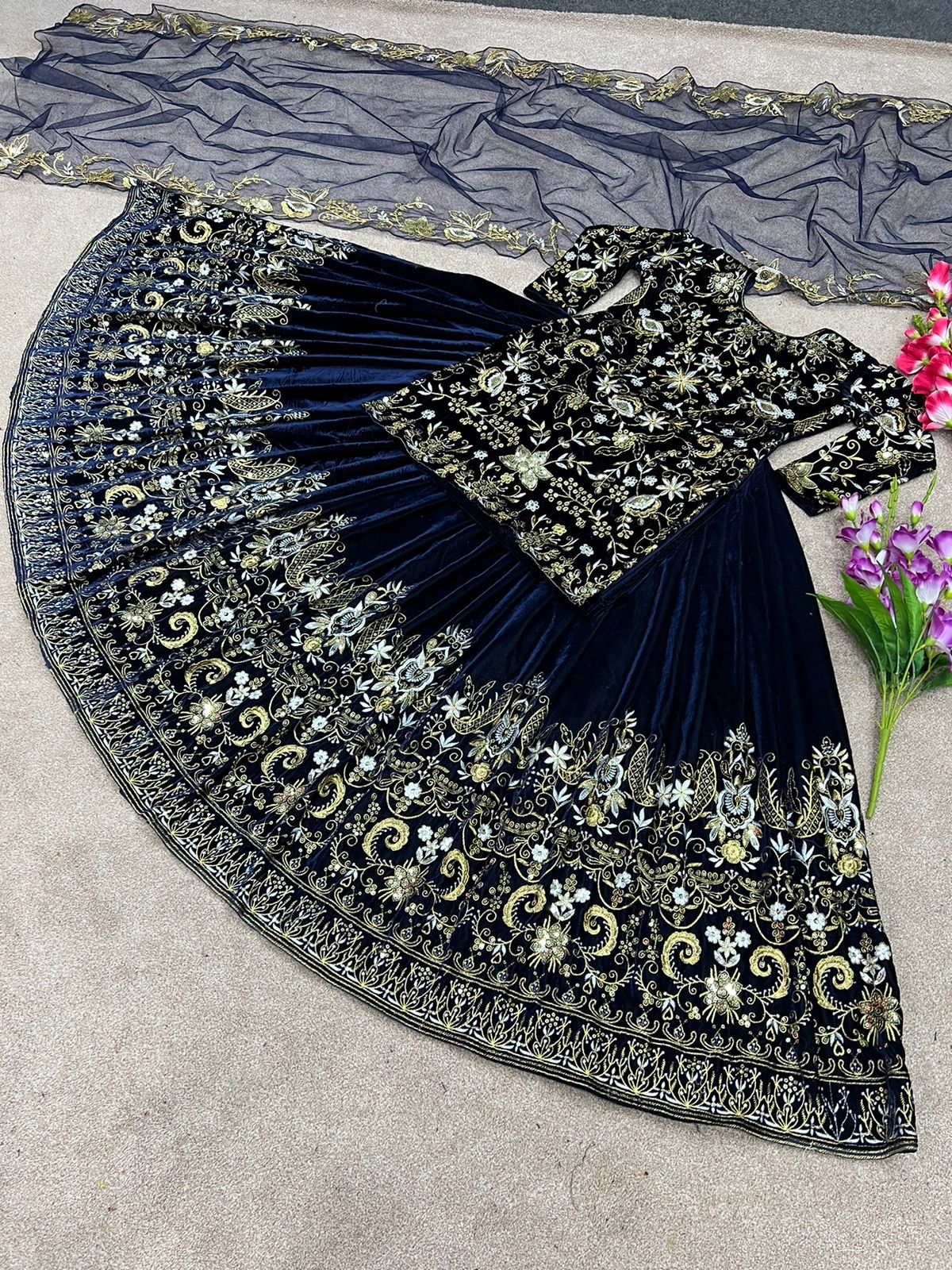 SHREE HARI SR 1487 C DESIGNER VELVET LEHENGA