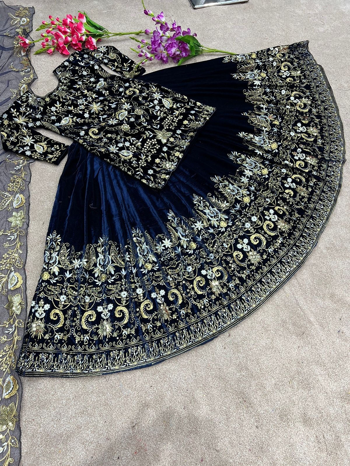 SHREE HARI SR 1487 C DESIGNER VELVET LEHENGA