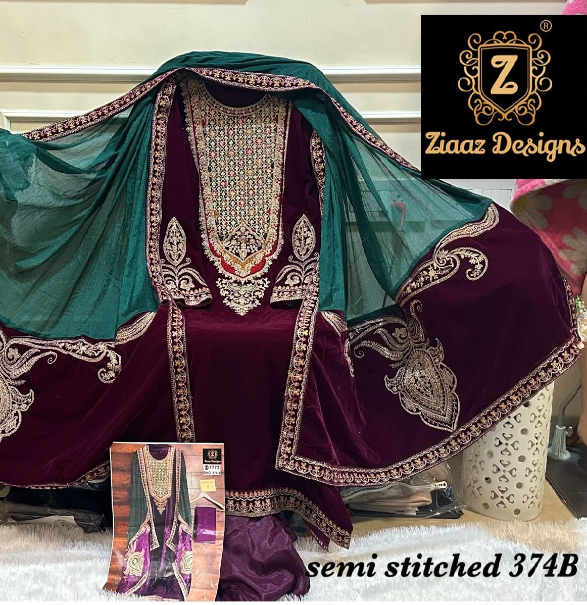 ZIAAZ DESIGNS 374 B VELVET PAKISTANI SUITS