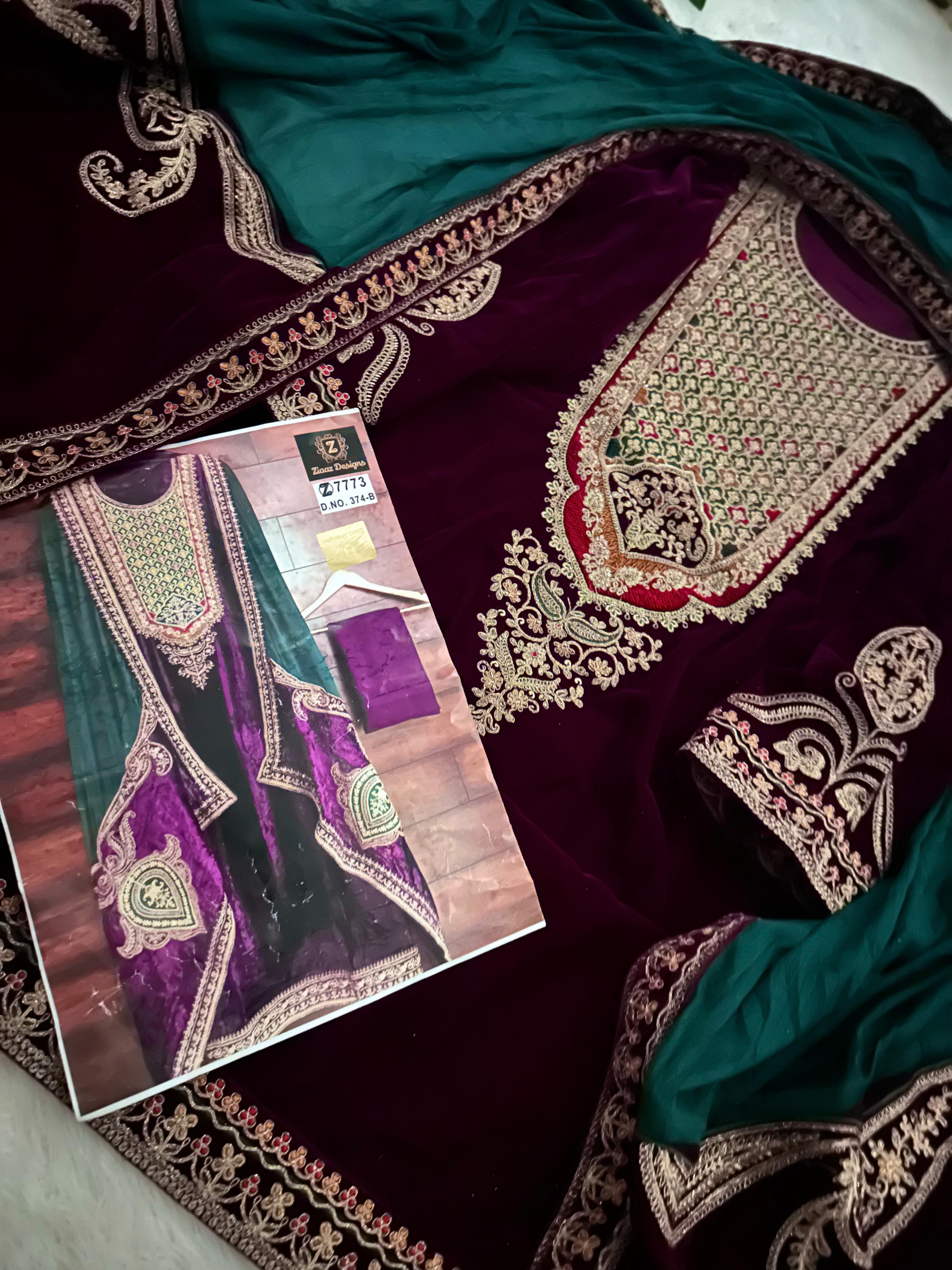 ZIAAZ DESIGNS 374 B VELVET PAKISTANI SUITS