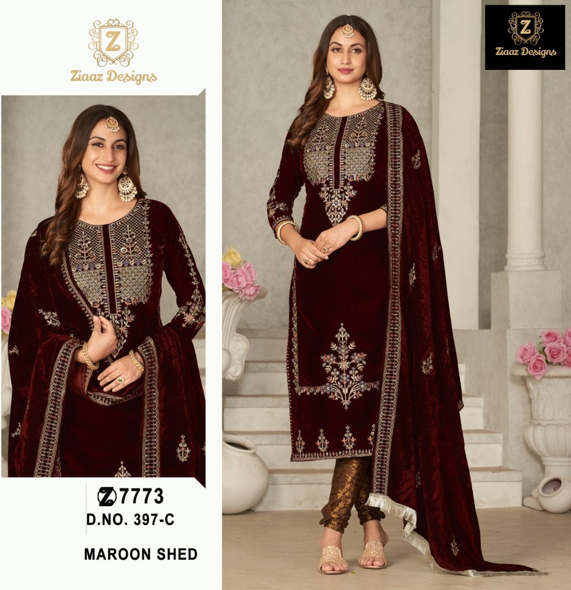 ZIAAZ DESIGNS 397 C VELVET PAKISTANI SUITS