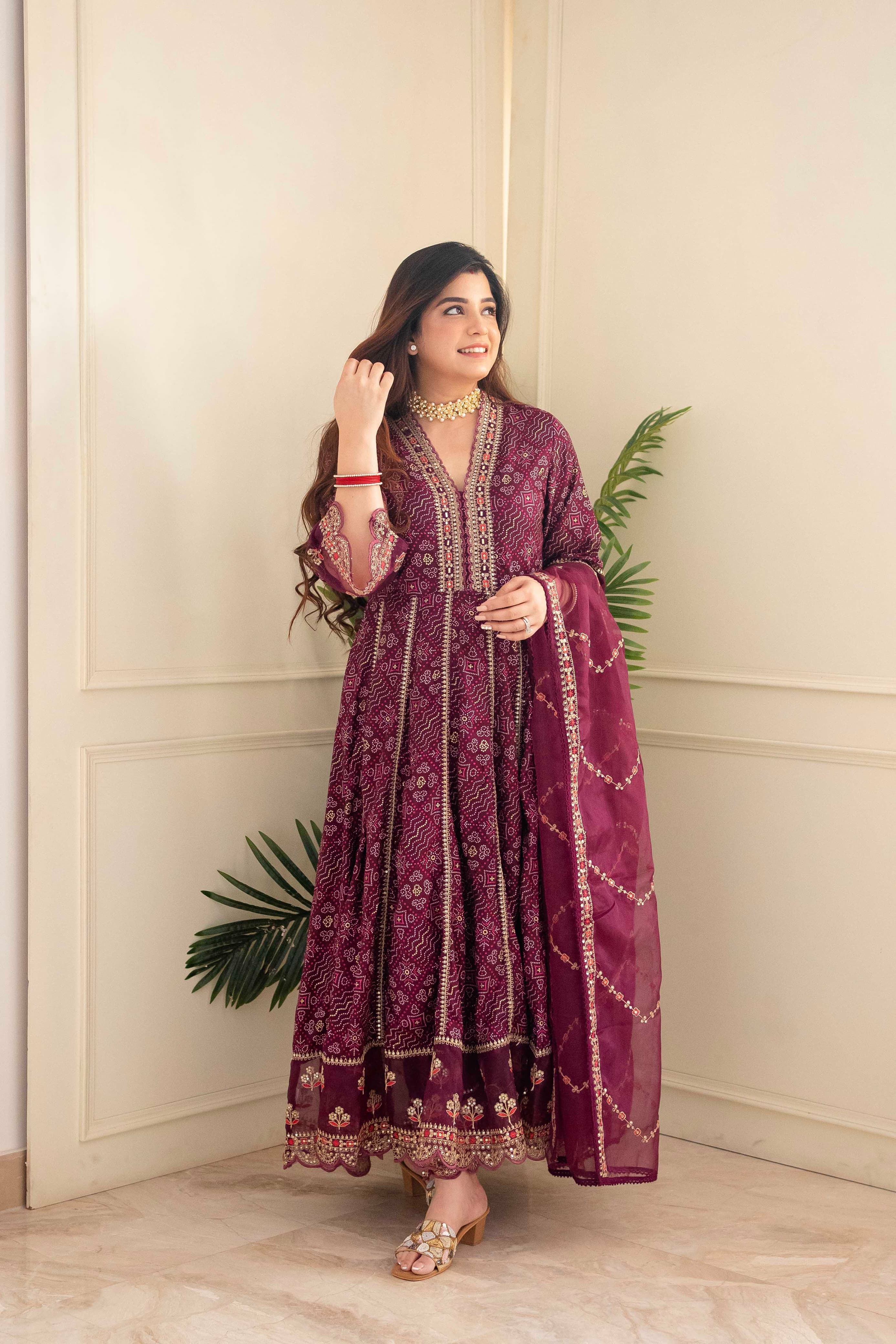 AKSHAR DESIGNER MEERA MAROON ANARKALI SUITS