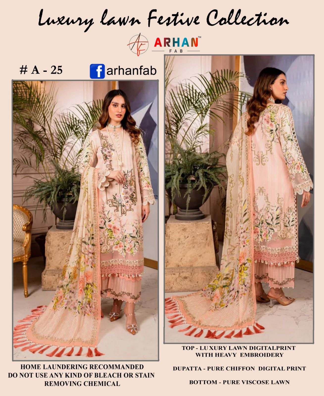 ARHAN FAB A 25 PAKISTANI SUITS WHOLESALE