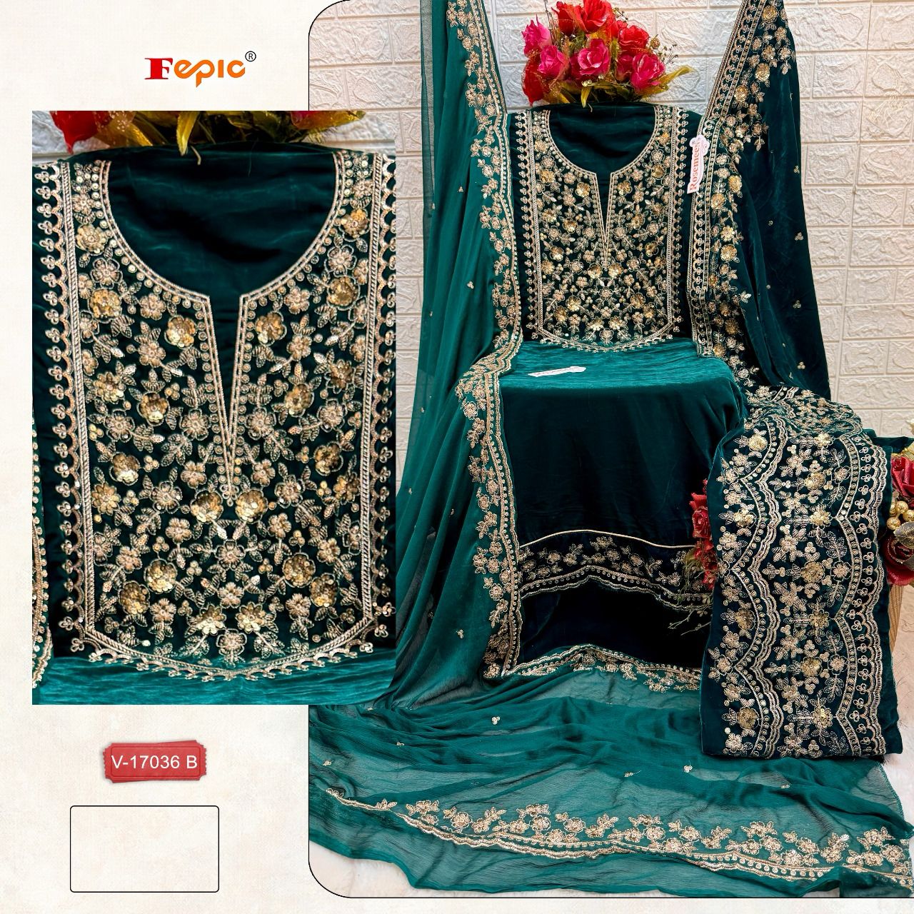 FEPIC V 17036 VELVET PAKISTANI SUITS IN INDIA