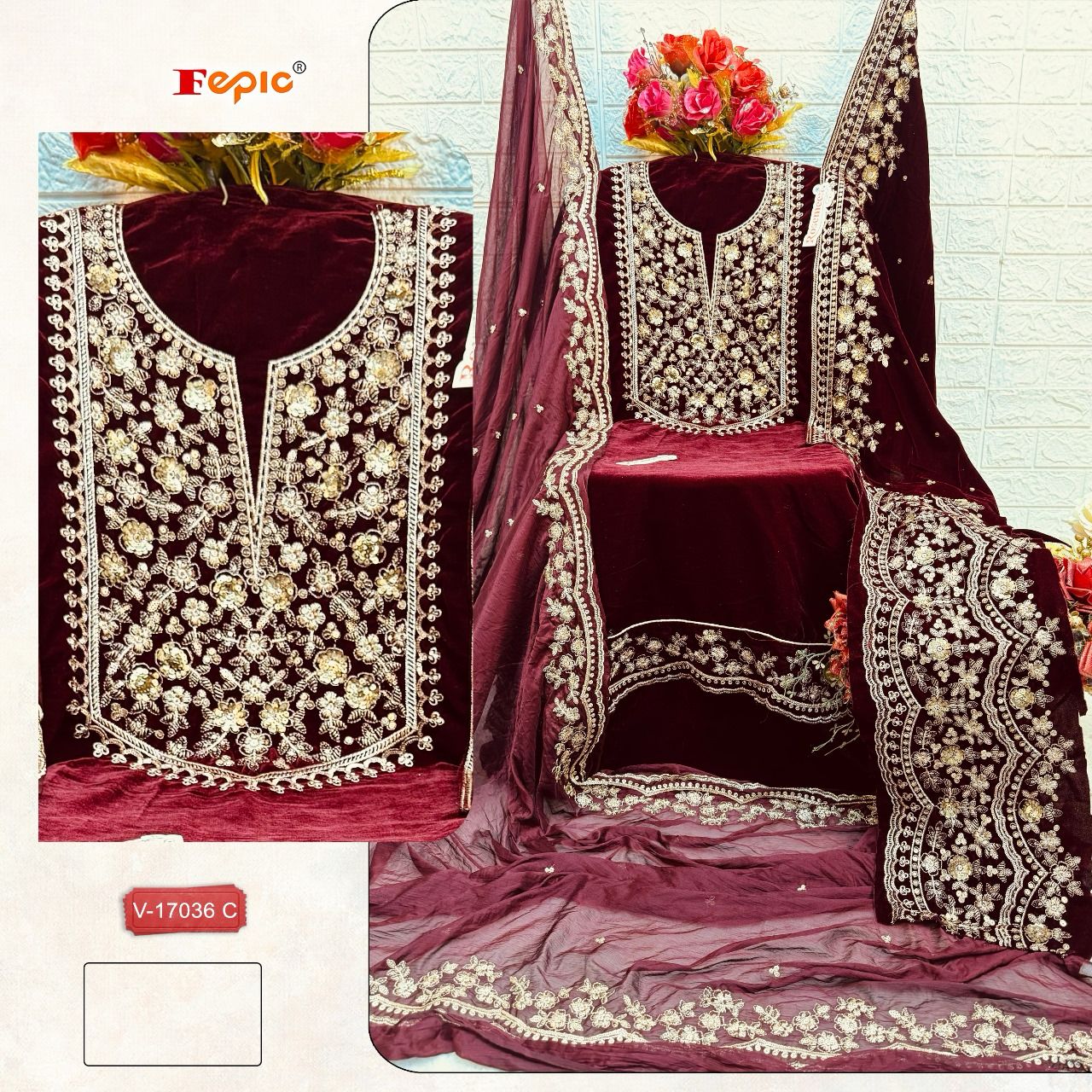 FEPIC V 17036 VELVET PAKISTANI SUITS IN INDIA