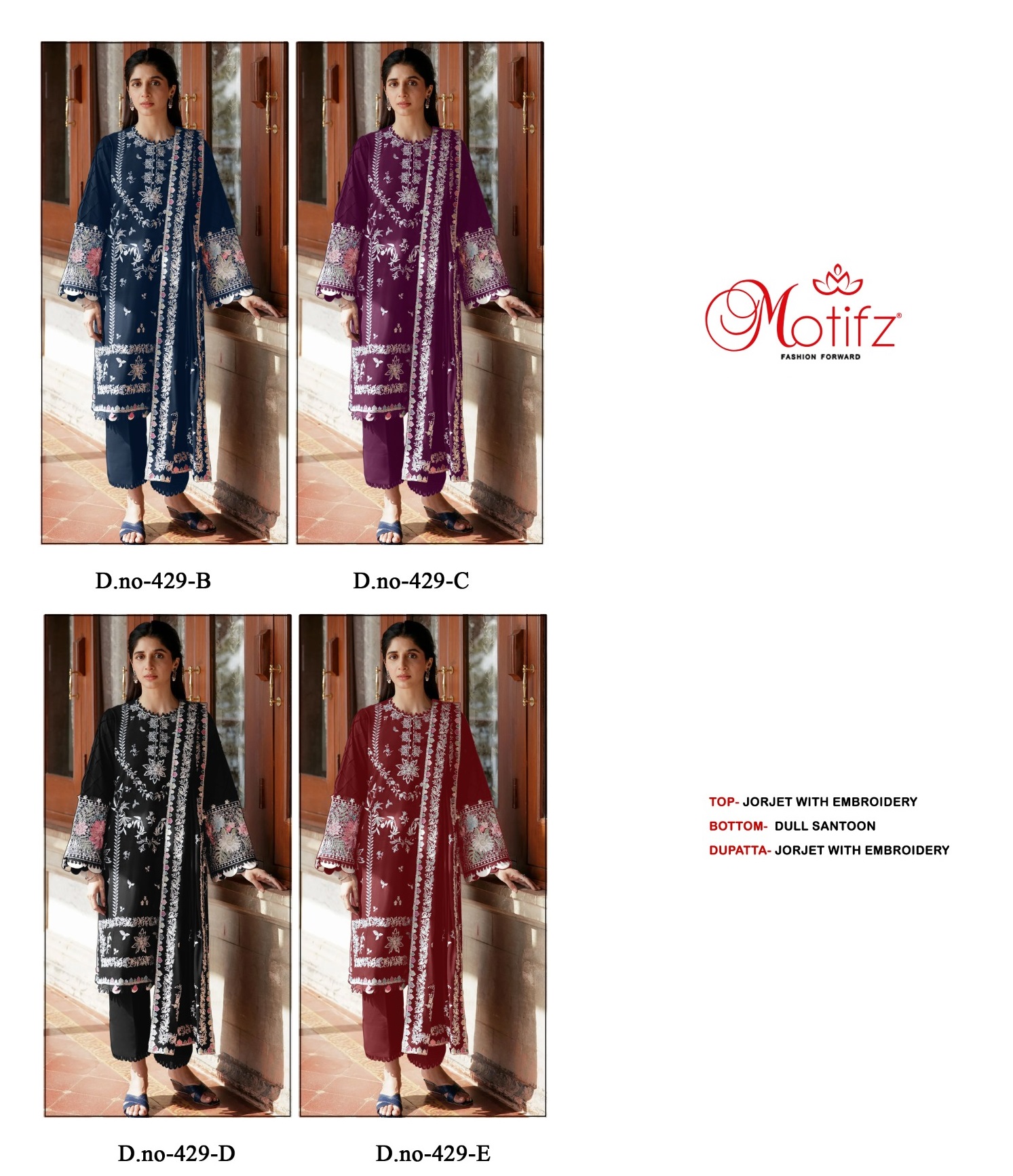 MOTIFZ 429 B TO E PAKISTANI SUITS WHOLESALE