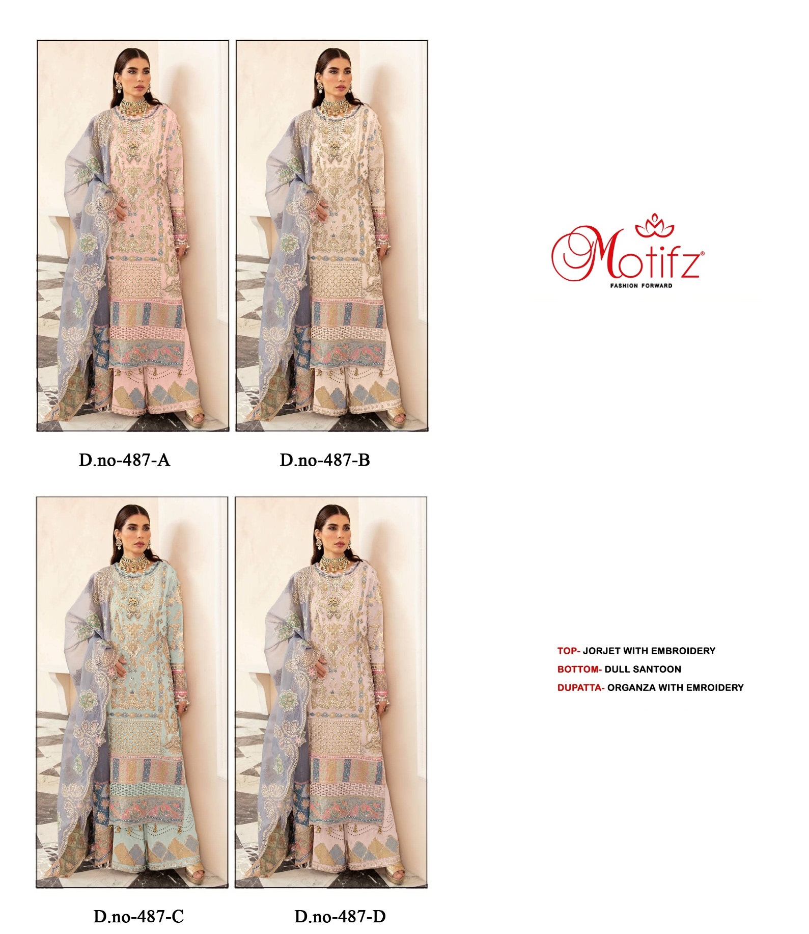 MOTIFZ 487 A TO D PAKISTANI SUITS WHOLESALE