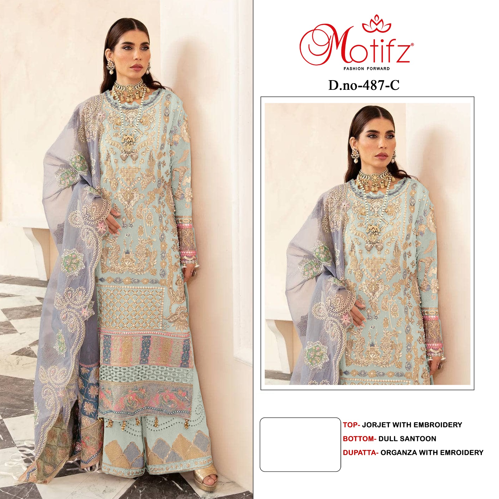 MOTIFZ 487 A TO D PAKISTANI SUITS WHOLESALE