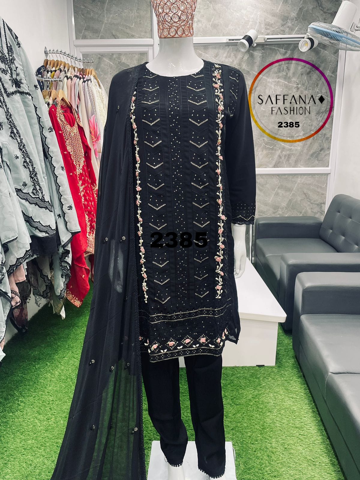 SAFFANA 2385 BLACK READYMADE SUITS WHOLESALER