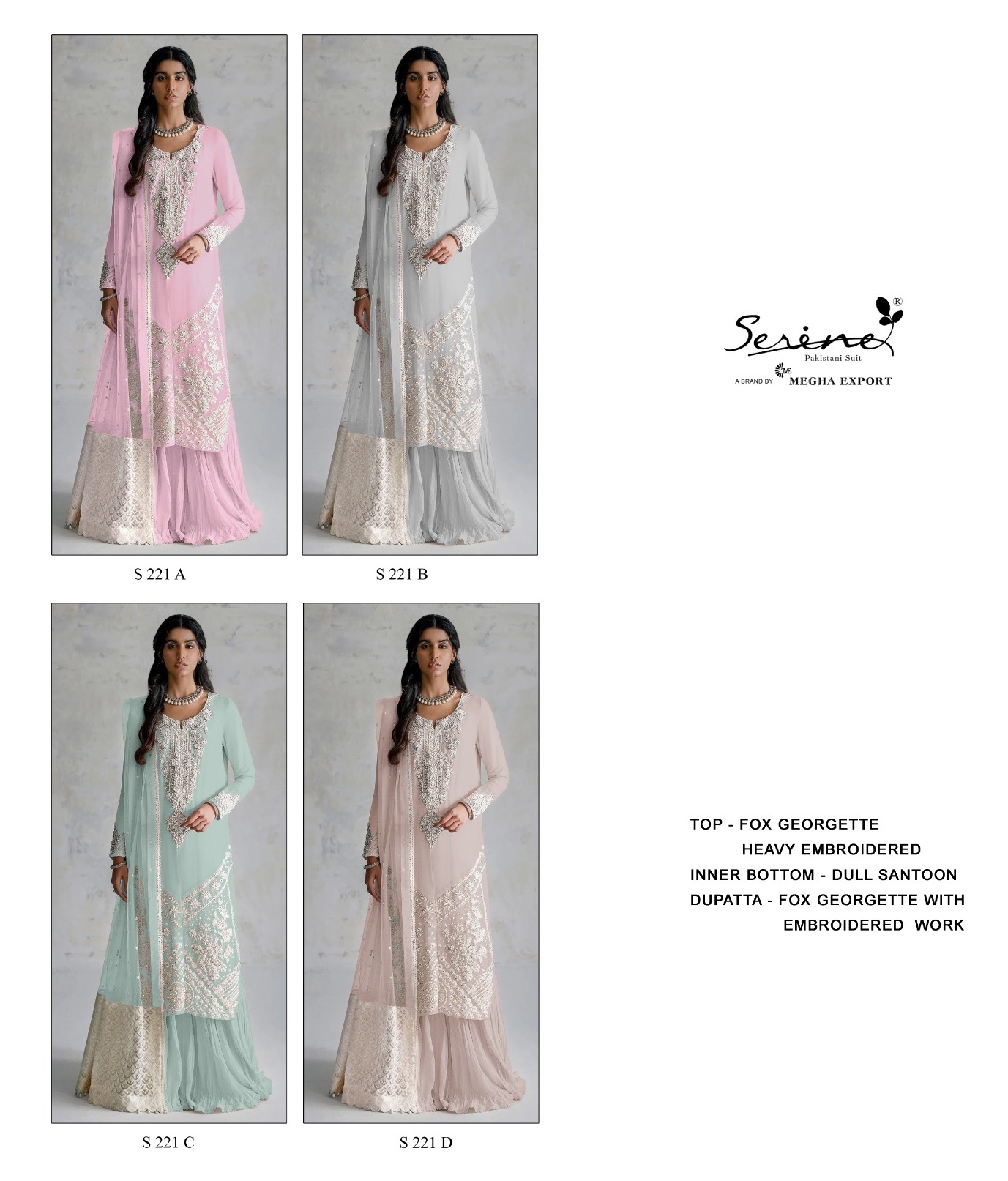 SERINE S 221 A TO D PAKISTANI SUITS WHOLESALE