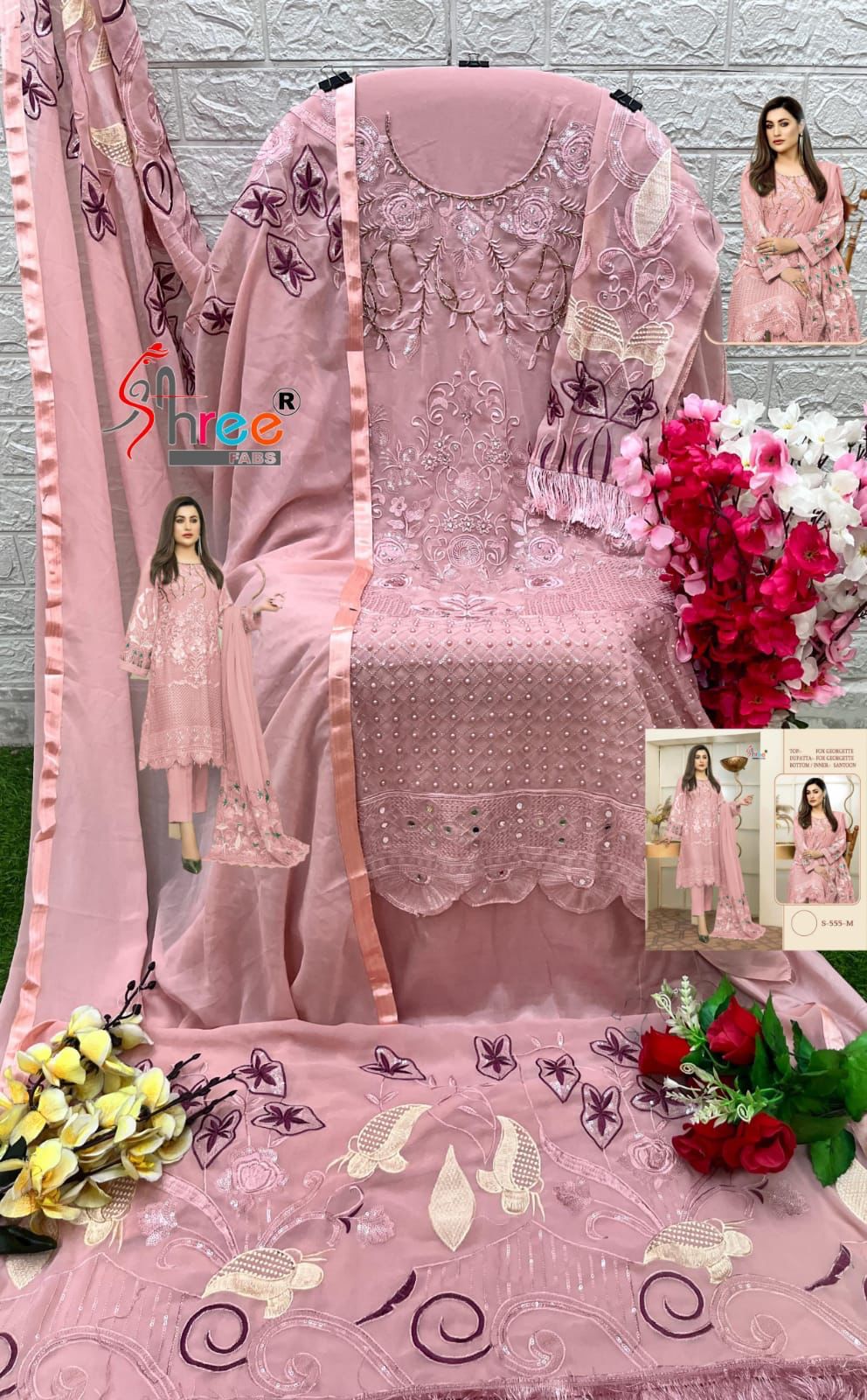 SHREE FABS S 555 M TO P SALWAR SUITS WHOLESALE