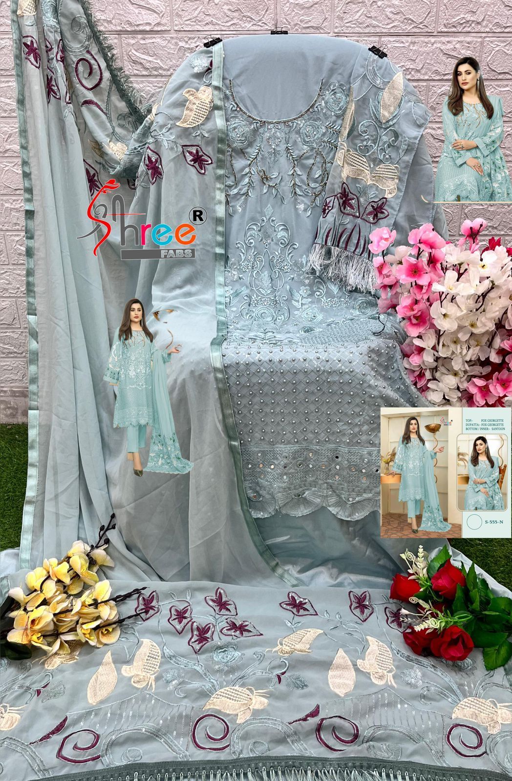 SHREE FABS S 555 M TO P SALWAR SUITS WHOLESALE