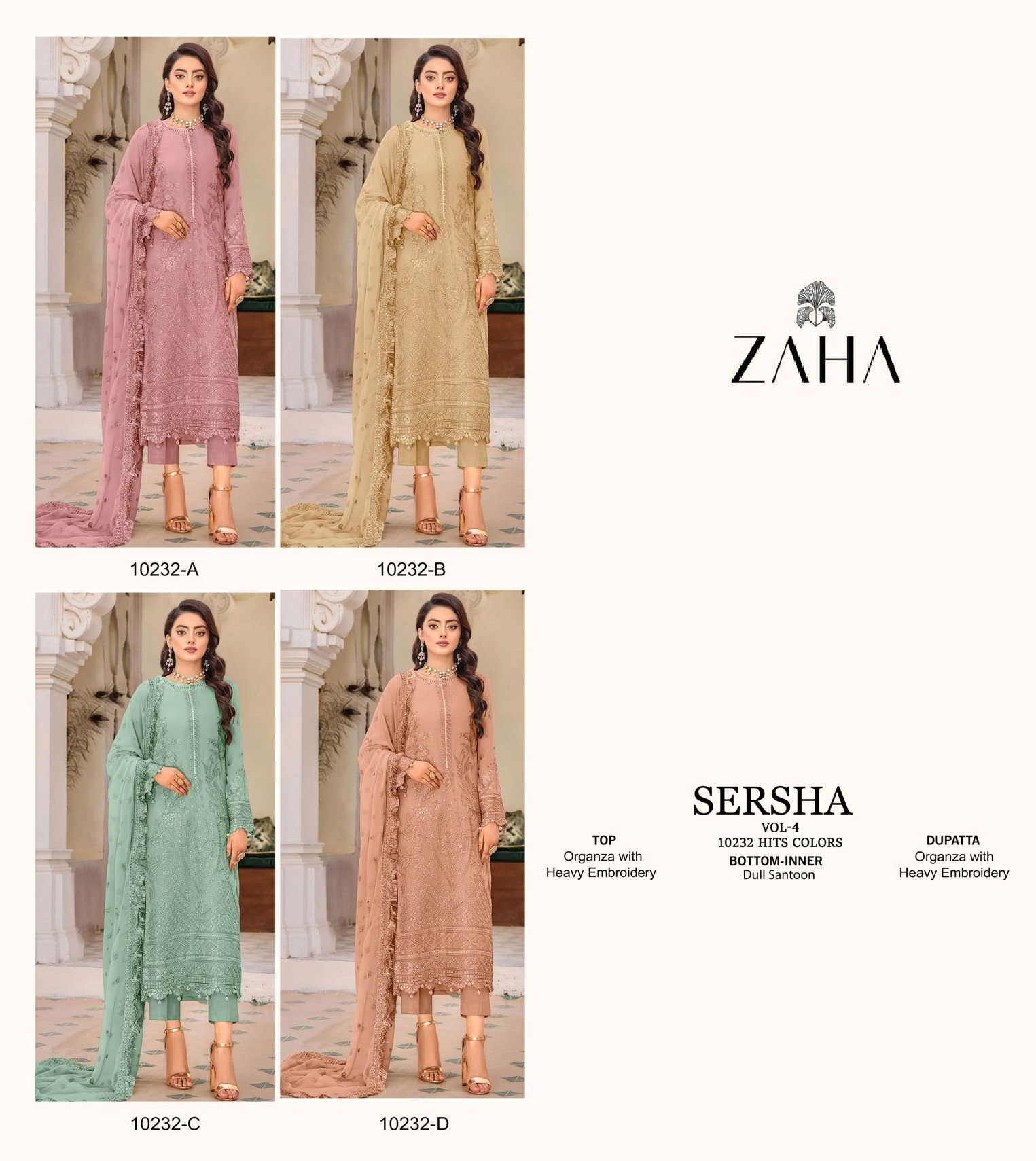 ZAHA 10232 A TO D SERSHA VOL 4 SALWAR SUITS