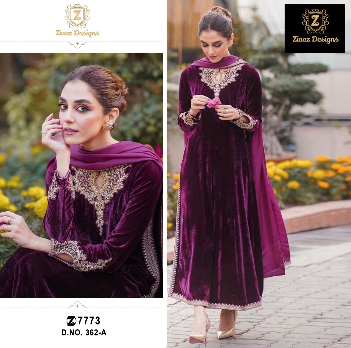 ZIAAZ DESIGNS 362 A VELVET PAKISTANI SUITS