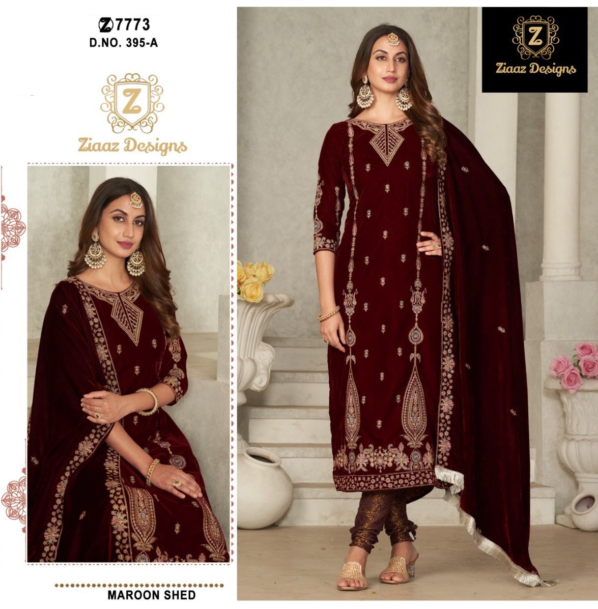 ZIAAZ DESIGNS 395 A VELVET PAKISTANI SUITS