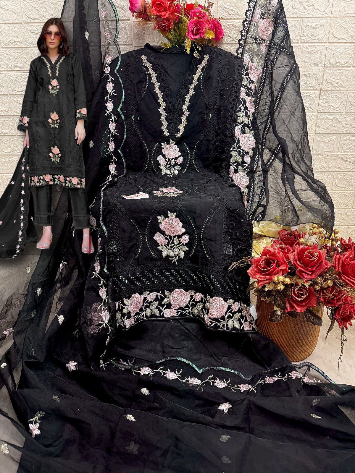 FEPIC 1755 BLACK PAKISTANI SUITS WHOLESALER