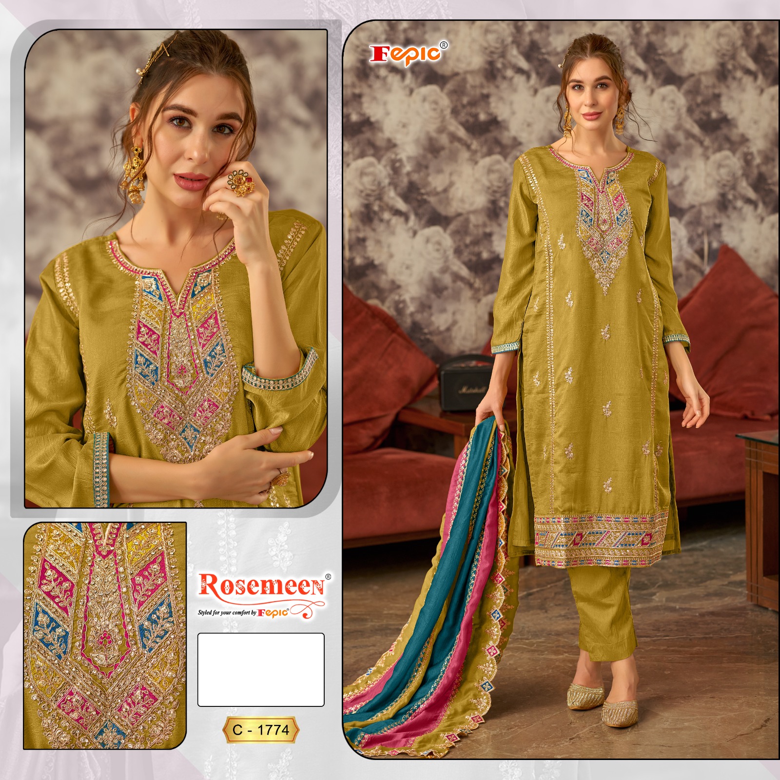 FEPIC 1774 YELLOW SILK SALWAR KAMEEZ WHOLESALER