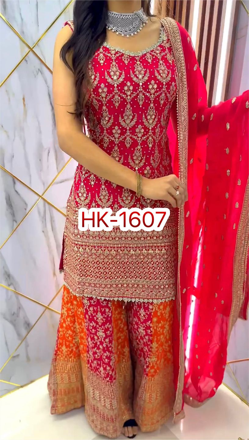 HK 1607 DESIGNER TOP SHARARA COLLECTION