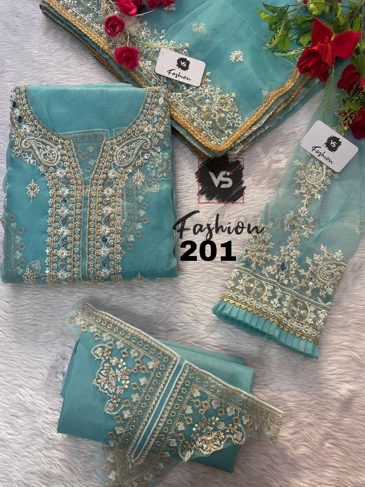 VS FASHION 201 SKY BLUE ORGANZA SALWAR KAMEEZ