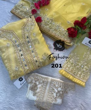 VS FASHION 201 YELLOW ORGANZA SALWAR KAMEEZ