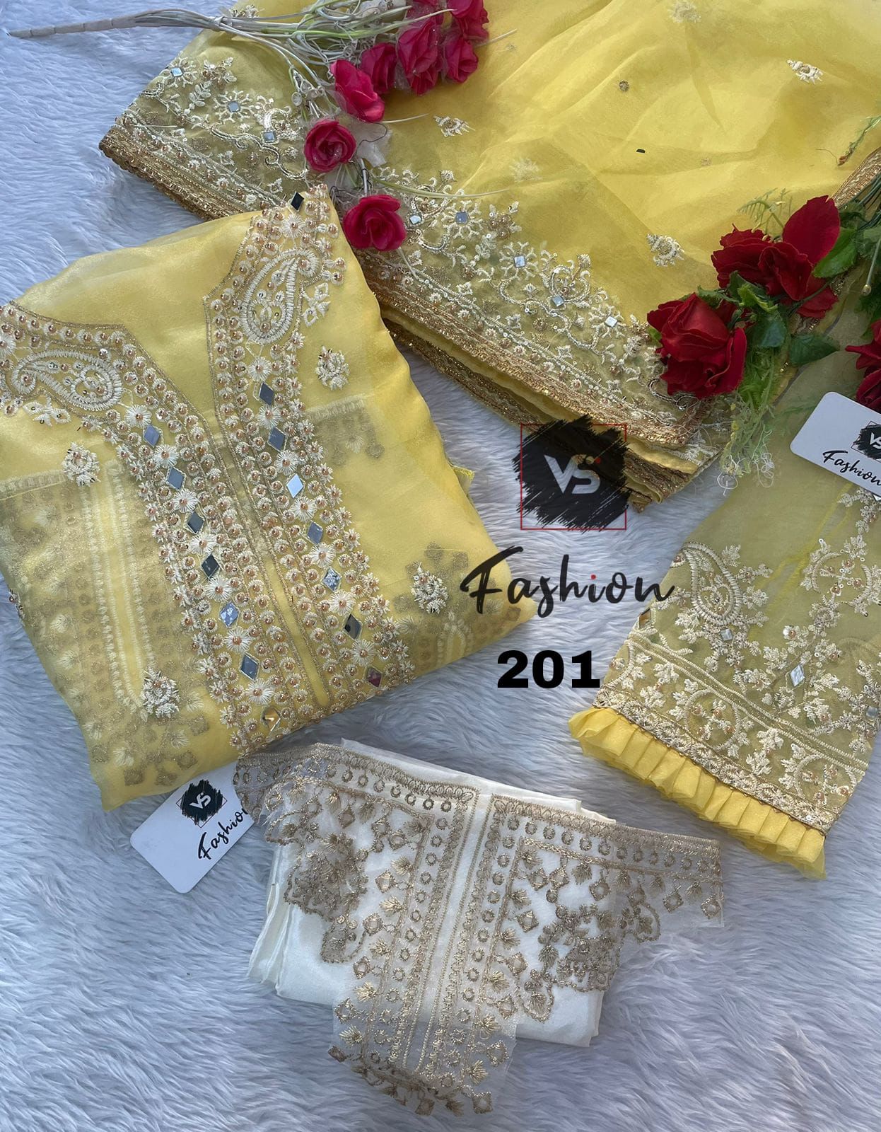 VS FASHION 201 YELLOW ORGANZA SALWAR KAMEEZ