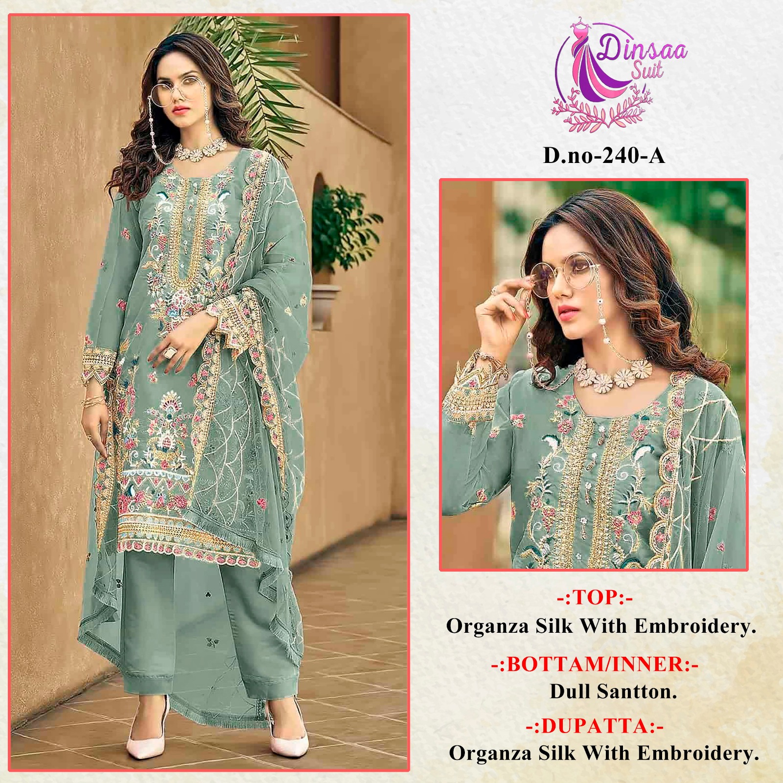 DINSAA SUIT 240 A TO D PAKISTANI SUITS WHOLESALE