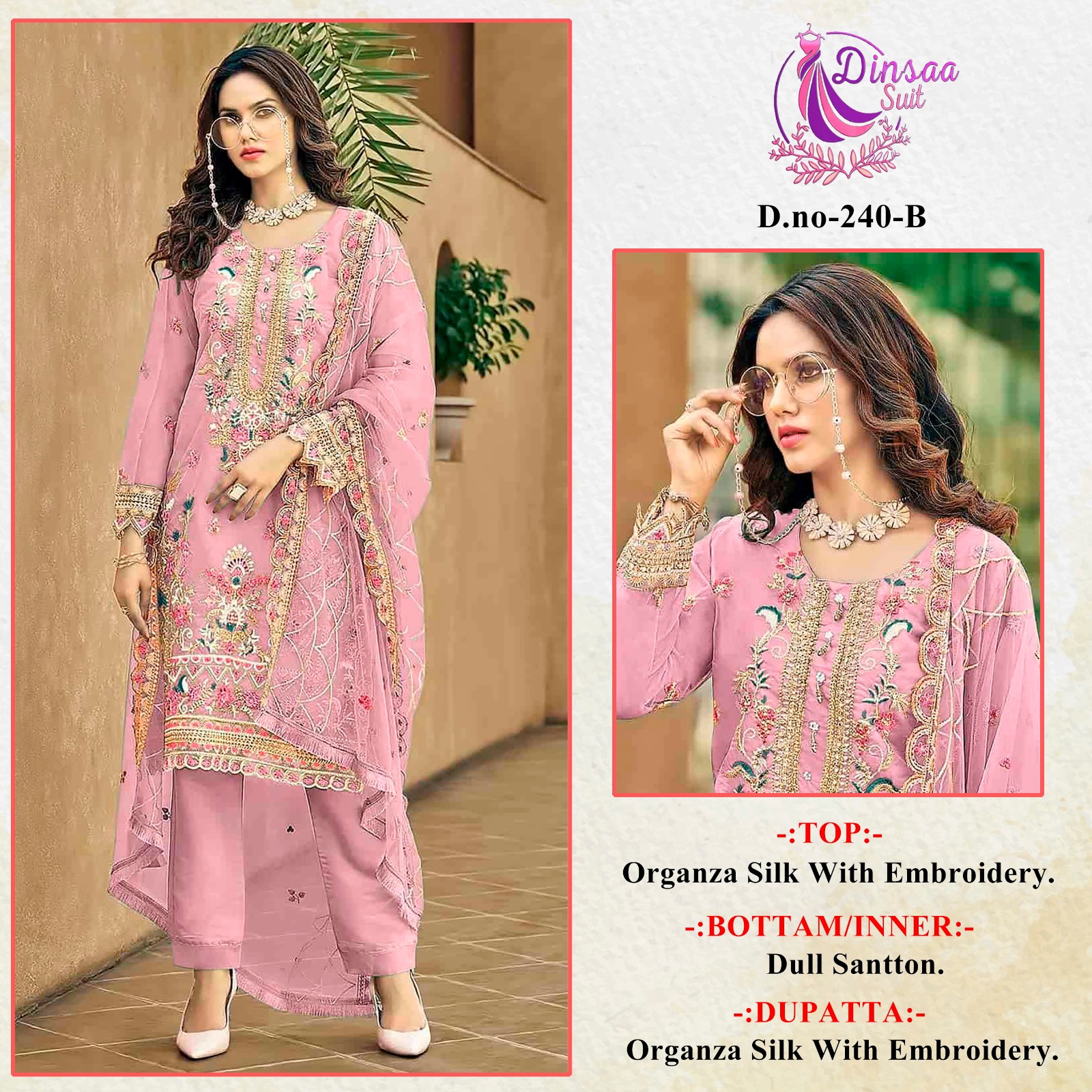 DINSAA SUIT 240 A TO D PAKISTANI SUITS WHOLESALE