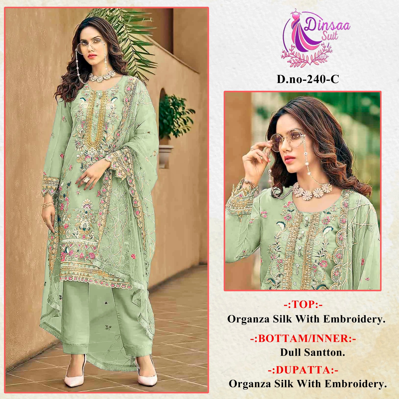 DINSAA SUIT 240 A TO D PAKISTANI SUITS WHOLESALE