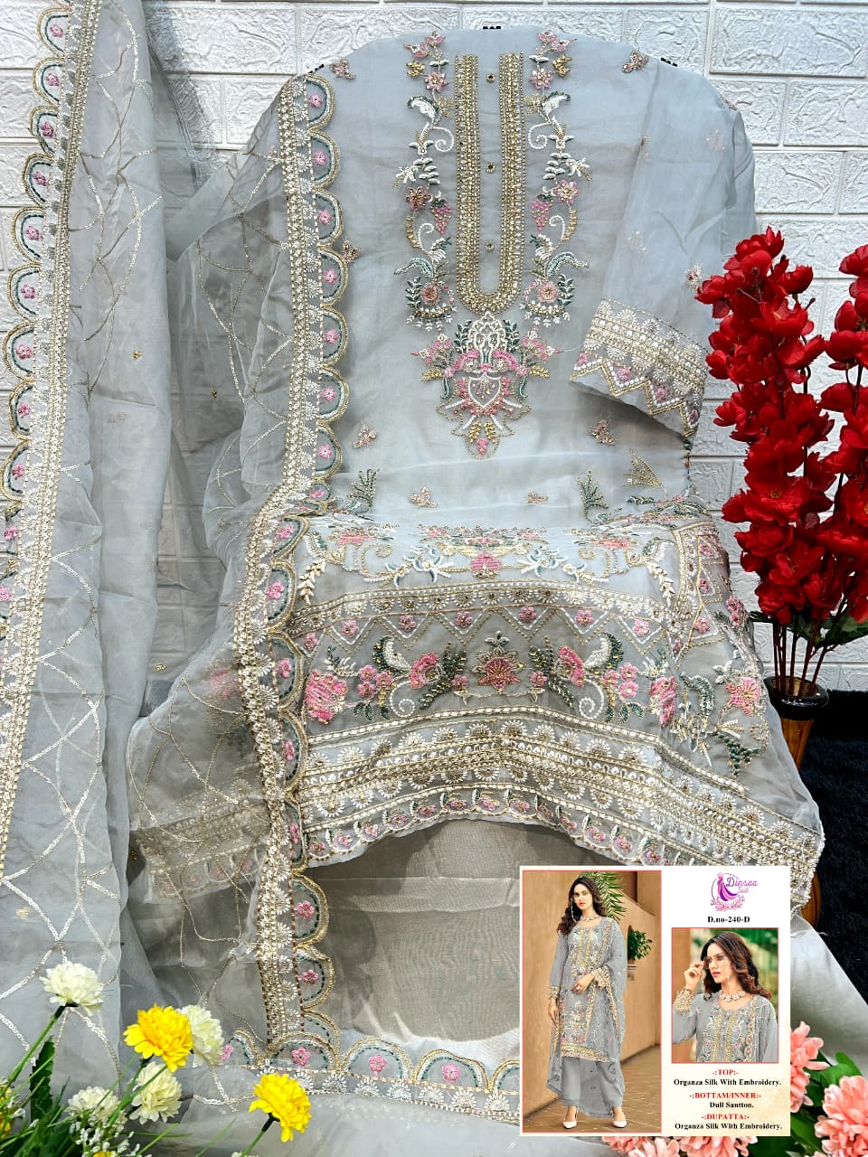 DINSAA SUIT 240 A TO D PAKISTANI SUITS WHOLESALE