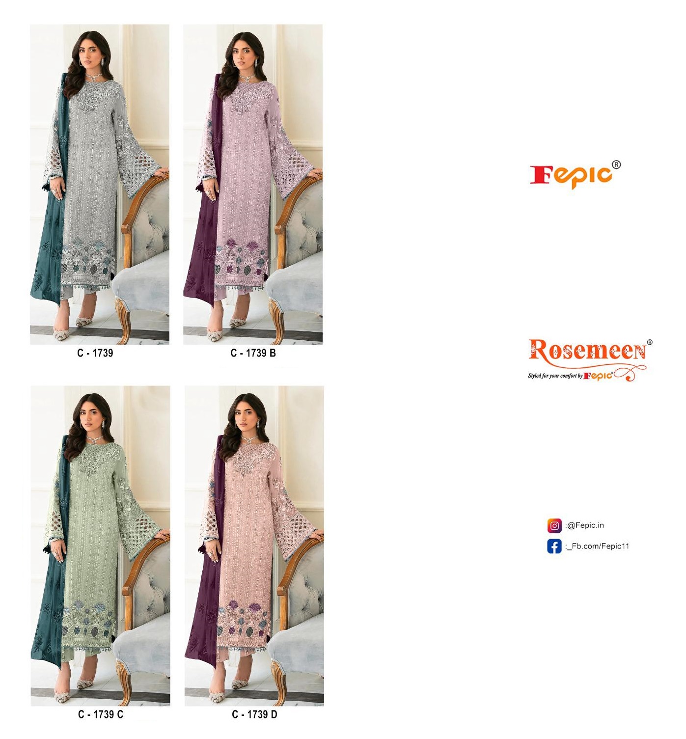 FEPIC C 1739 ROSEMEEN PAKISTANI SUITS IN INDIA