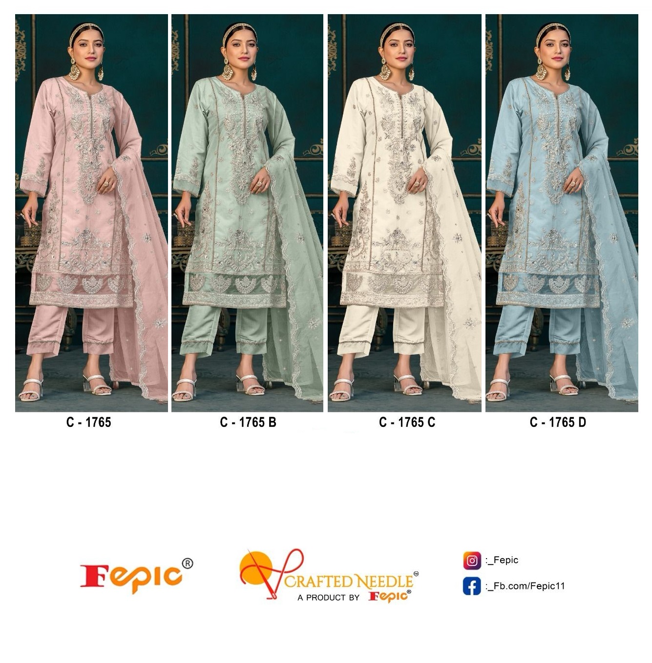 FEPIC C 1765 CRAFTED NEEDLE ROSEMEEN PAKISTANI SUITS