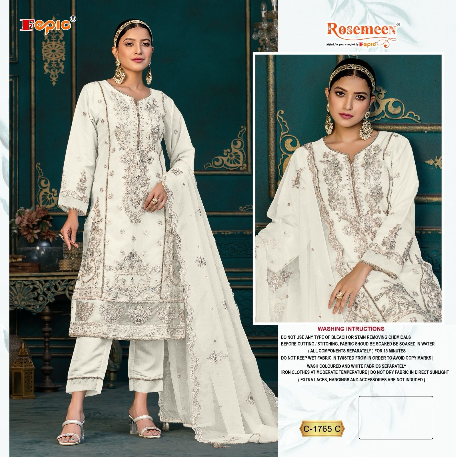 FEPIC C 1765 CRAFTED NEEDLE ROSEMEEN PAKISTANI SUITS