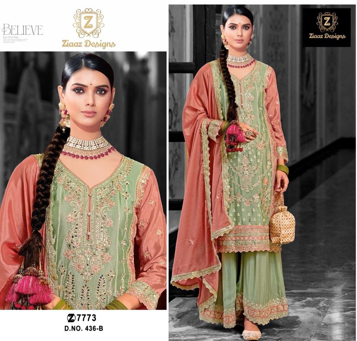 ZIAAZ DESIGNS 436 B PAKISTANI SUITS WHOLESALE