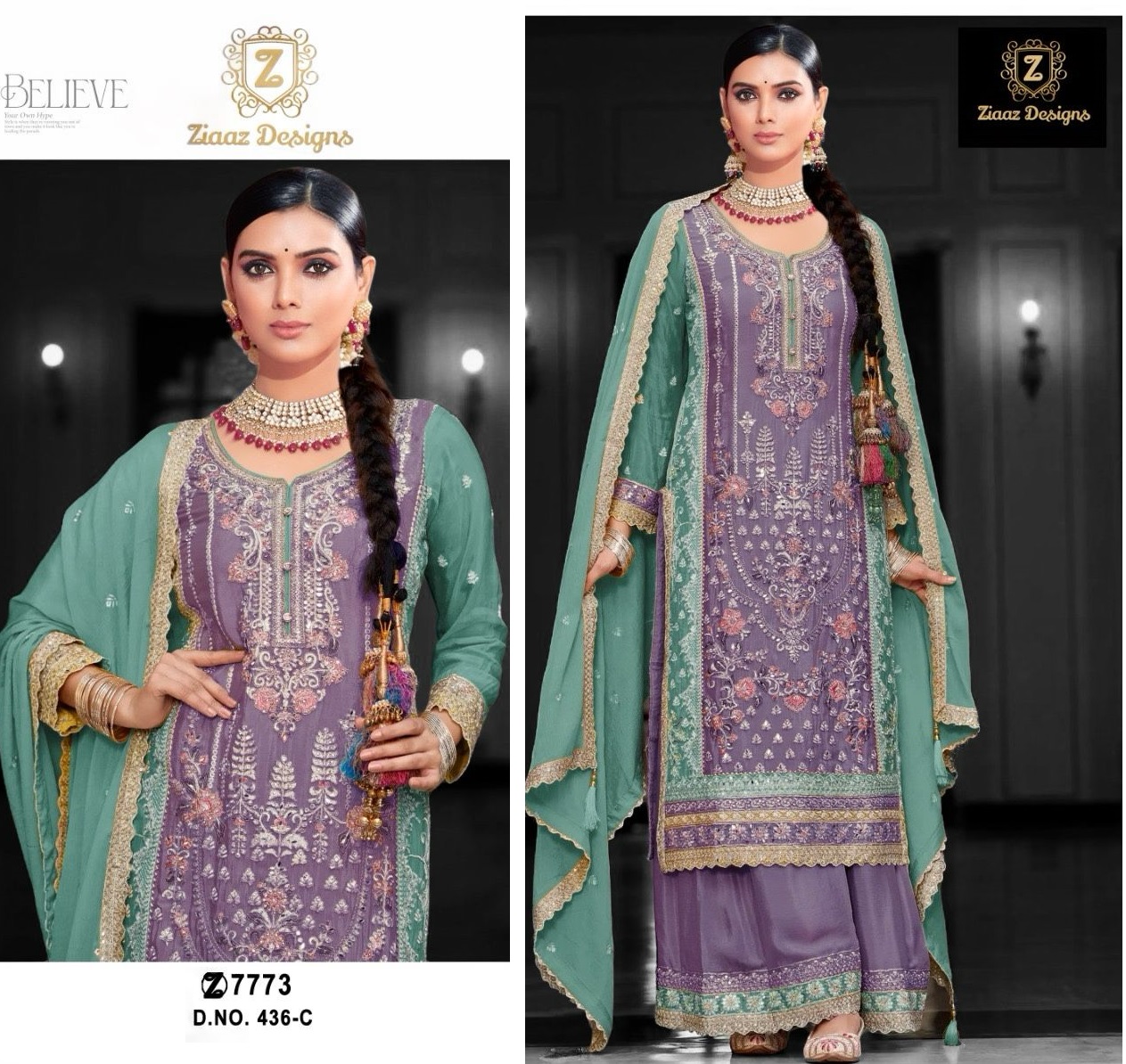 ZIAAZ DESIGNS 436 C PAKISTANI SUITS WHOLESALE