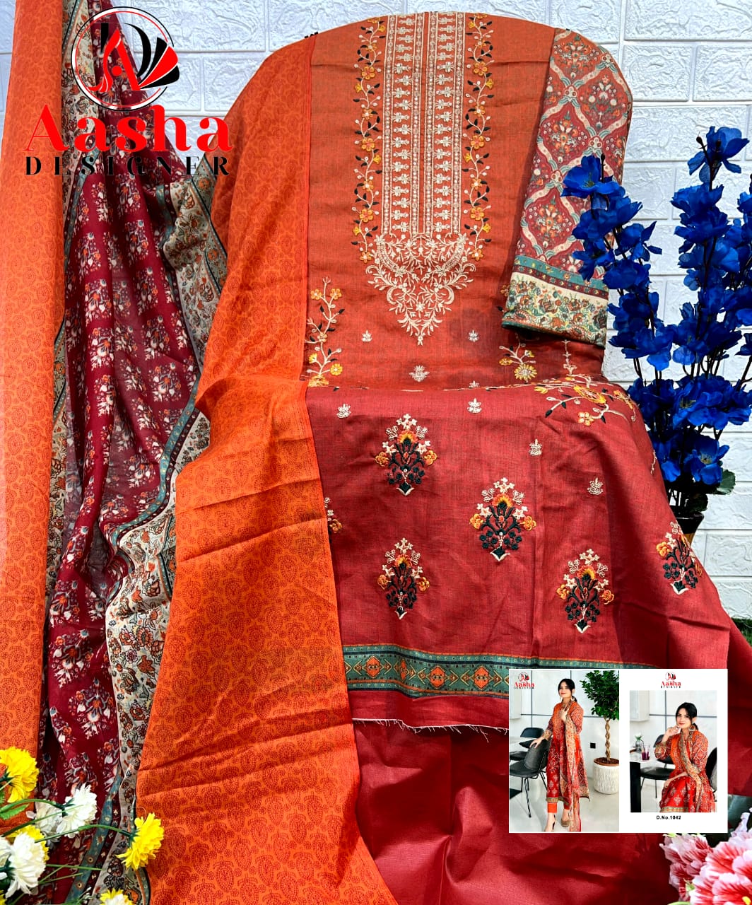 AASHA DESIGNER 1042 COTTON PAKISTANI SUITS