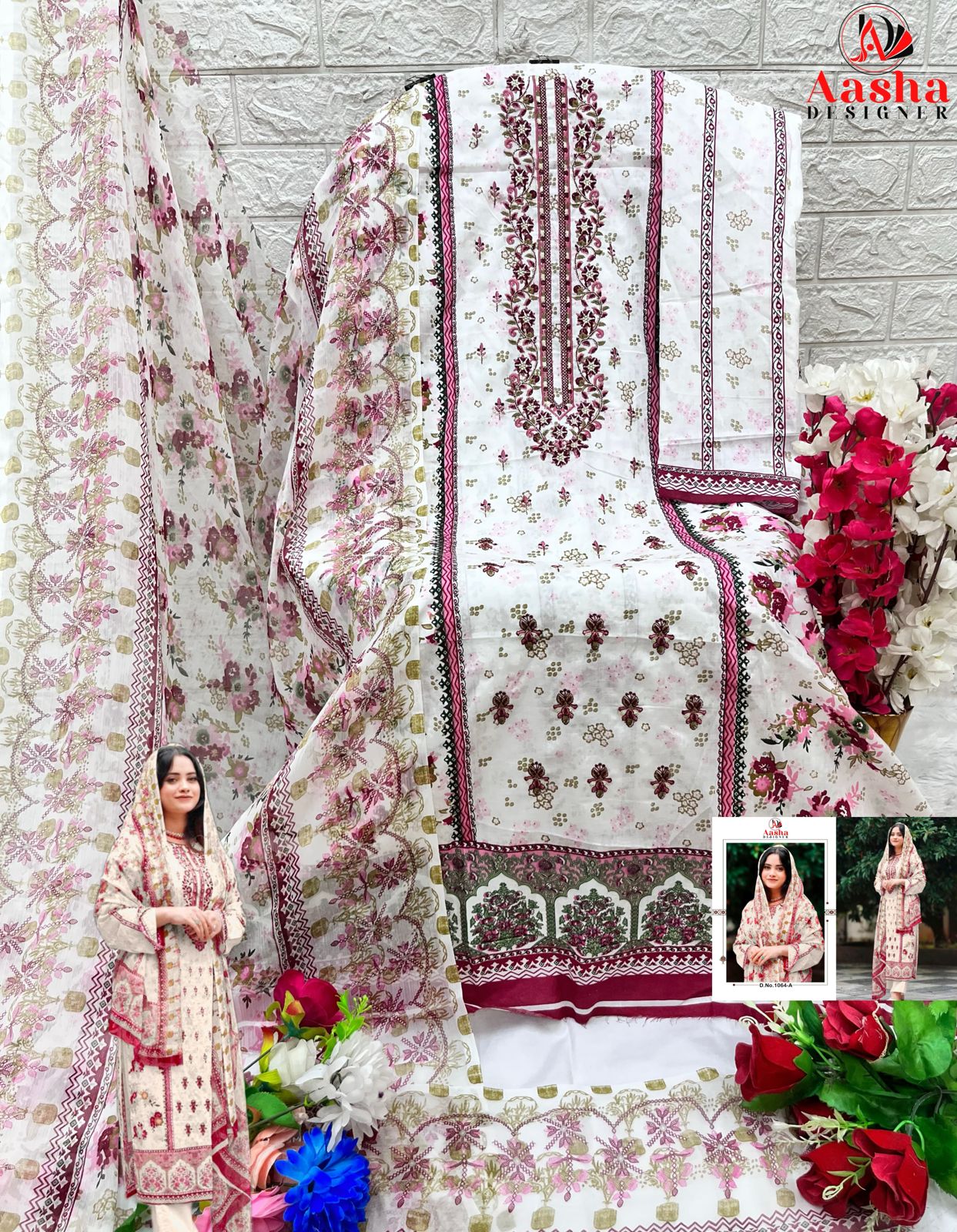 AASHA DESIGNER 1064 A PAKISTANI COTTON SUITS