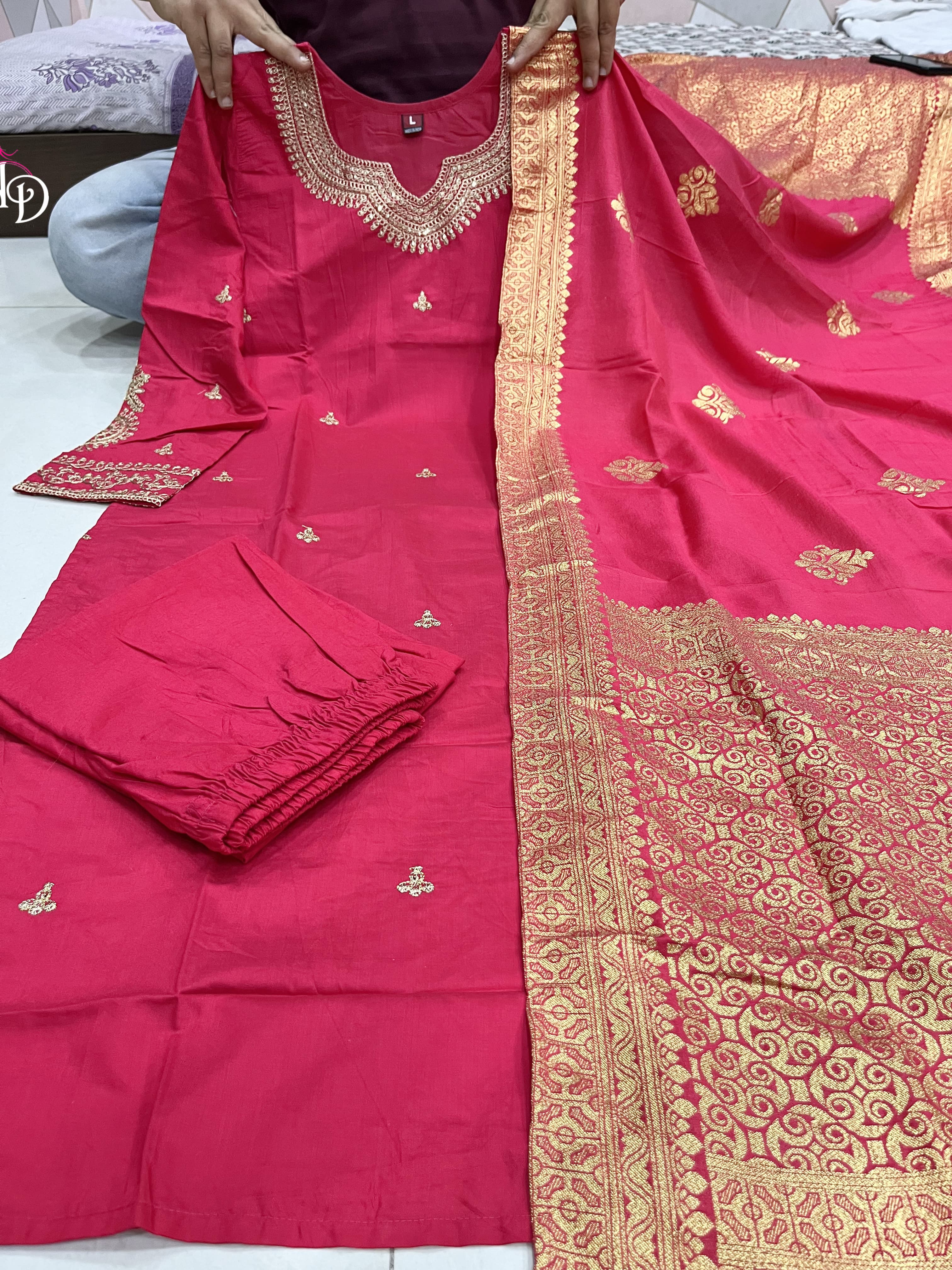 AKSHAR DESIGNER PINK CHANDERI SILK SUITS