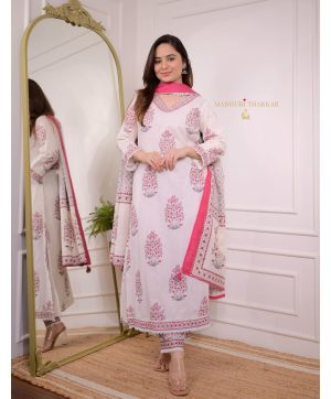 MURTI TRENDS MT PINK AND WHITE AFGHANI SUITS