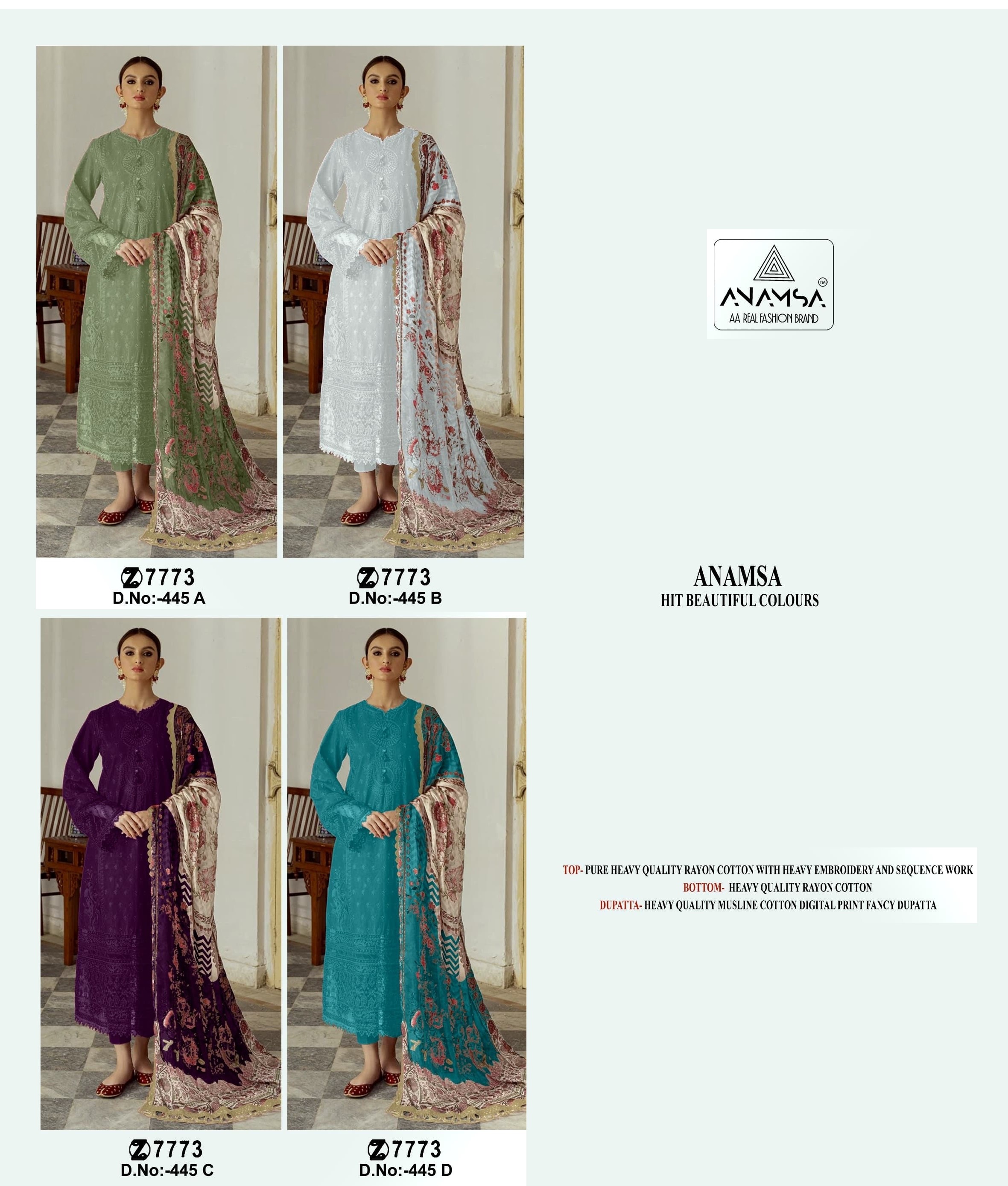 ANAMSA 445 A B C D SALWAR SUITS WHOLESALE