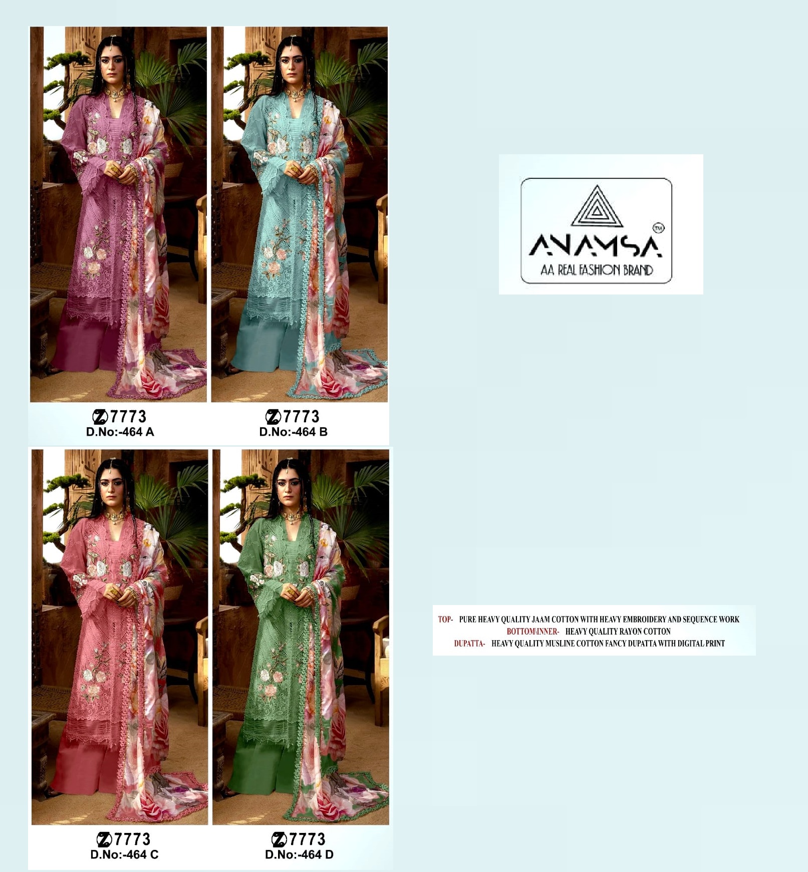 ANAMSA 464 A B C D PAKISTANI SUITS IN INDIA