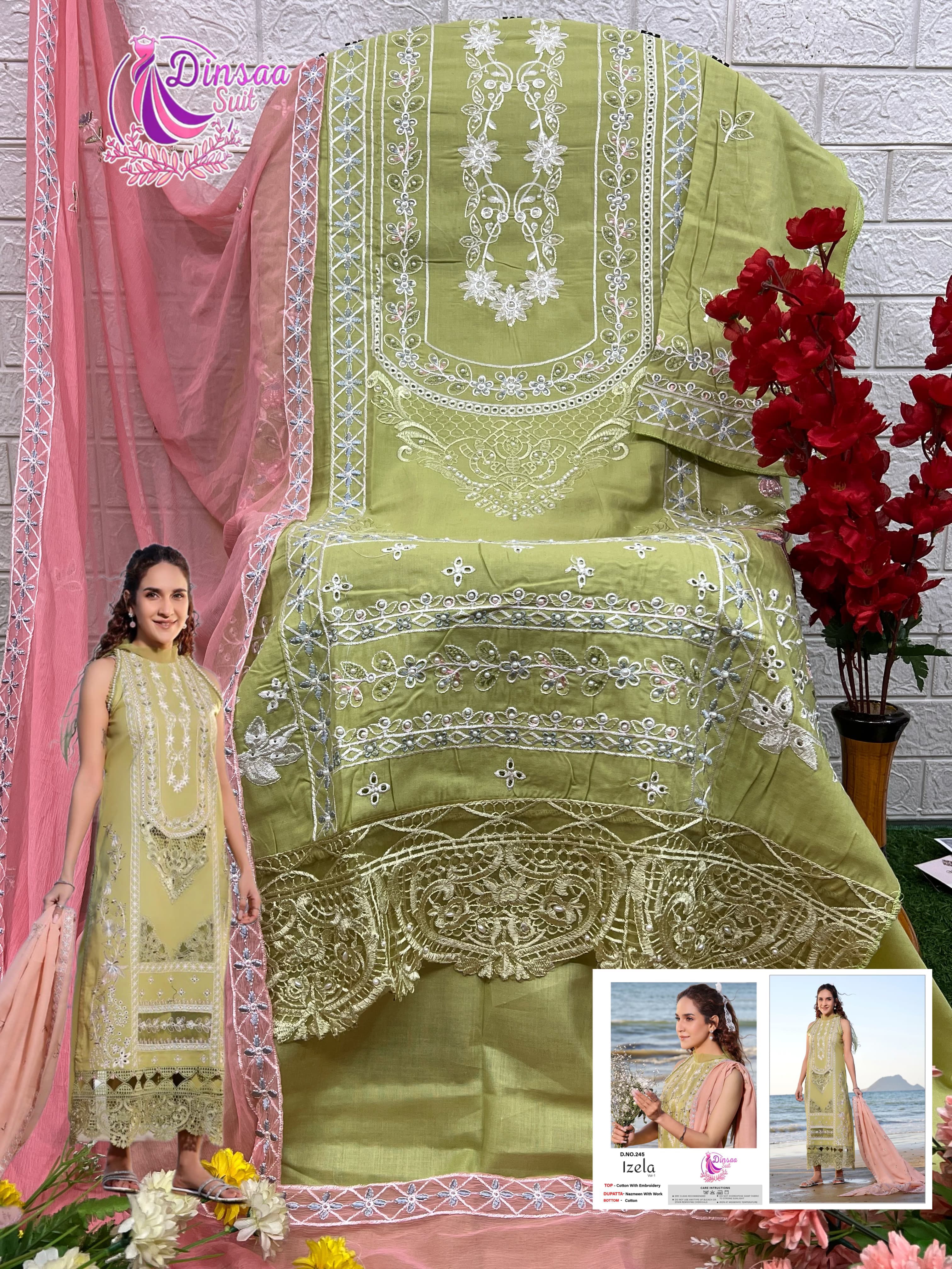 DINSAA SUIT 245 IZELA VOL 1 COTTON SALWAR SUITS