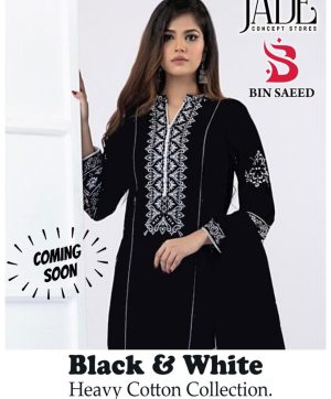 JADE BIN SAEED BLACK AND WHITE HEAVY COTTON SALWAR SUIT SUPPLIER IN SURAT