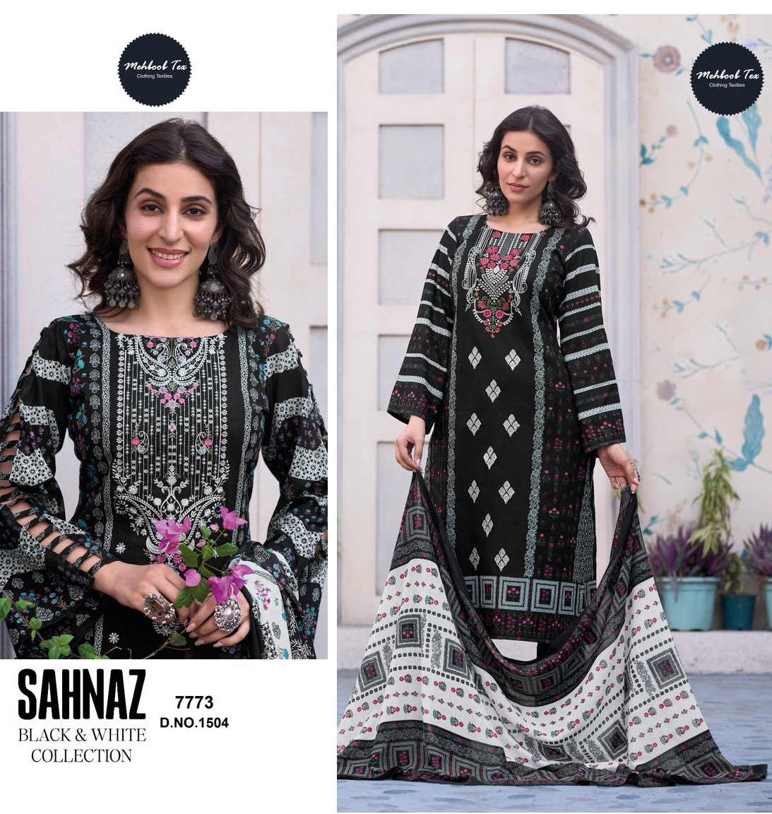 MEHBOOB TEX 1504 SAHNAZ BLACK WHITE SUITS