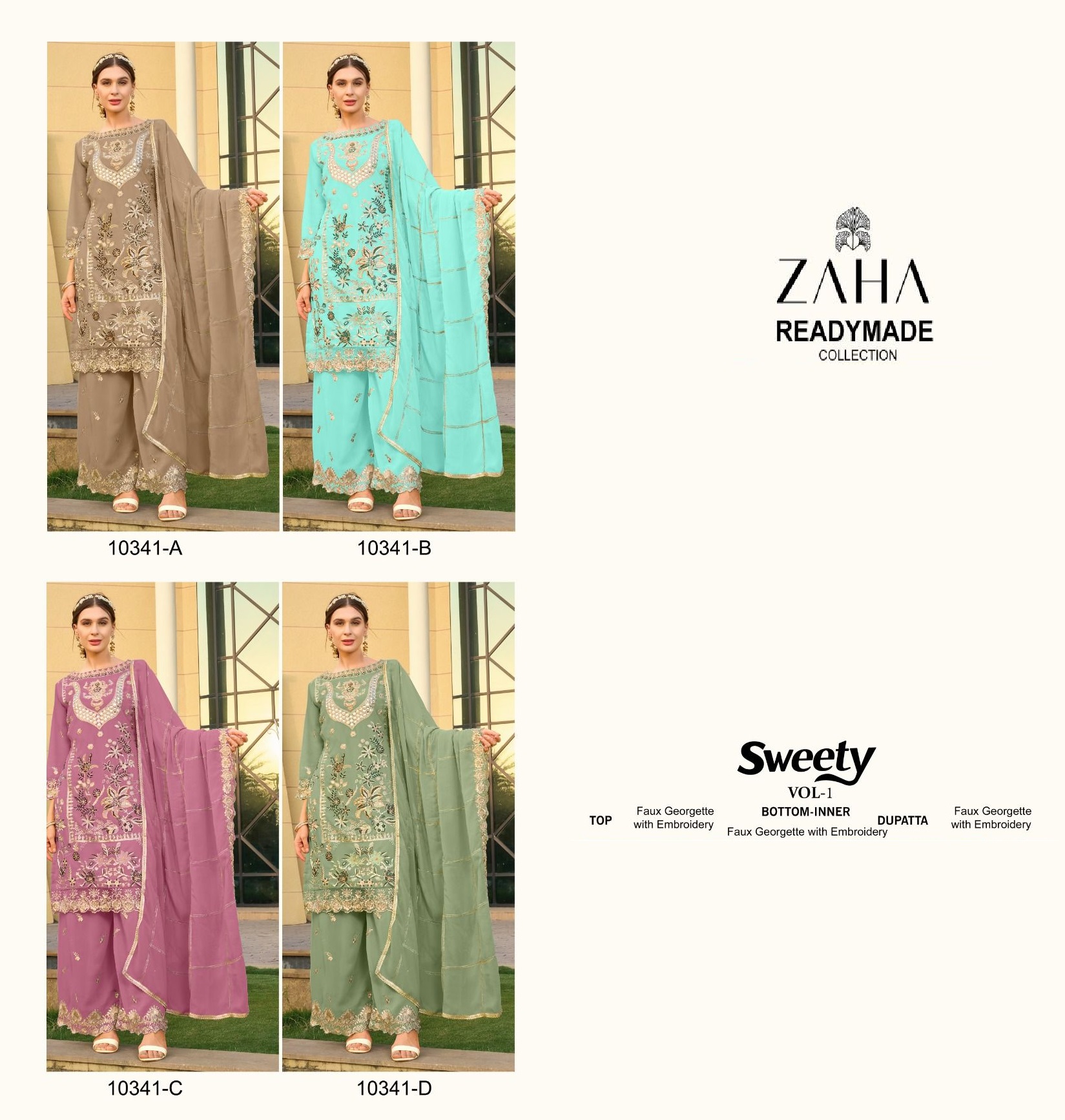 ZAHA 10341 A B C D SWEETY VOL 1 READYMADE SUITS