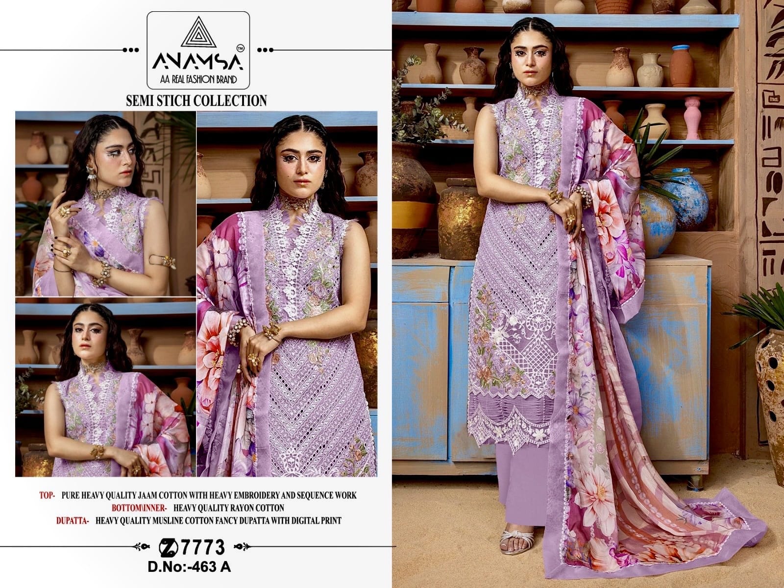 ANAMSA 463 A B C D PAKISTANI SUITS WHOLESALE