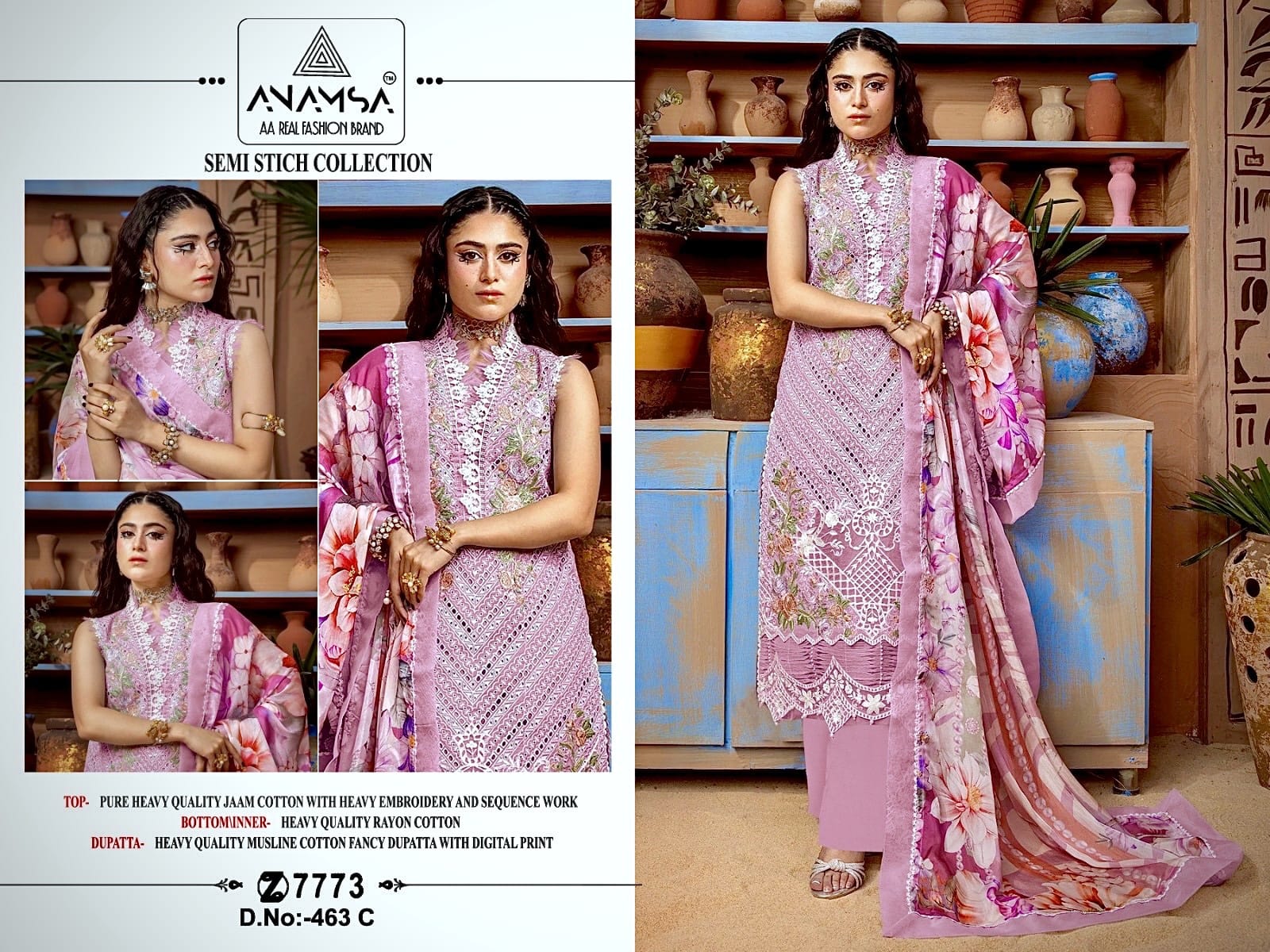 ANAMSA 463 A B C D PAKISTANI SUITS WHOLESALE