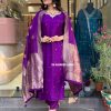 AKSHAR DESIGNER PURPLE CHANDERI SILK SUITS