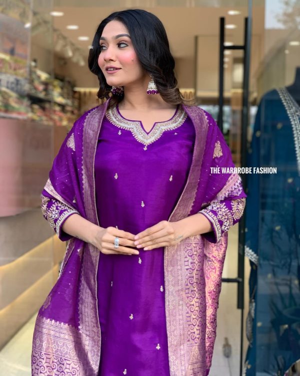 AKSHAR DESIGNER PURPLE CHANDERI SILK SUITS