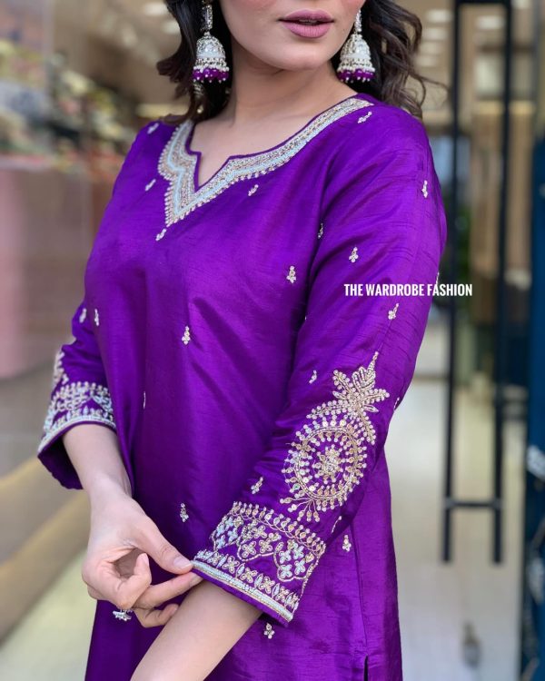 AKSHAR DESIGNER PURPLE CHANDERI SILK SUITS