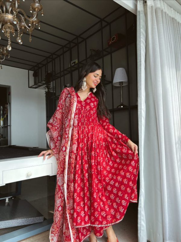 AKSHAR DESIGNER RED LIGHT COTTON SUITS